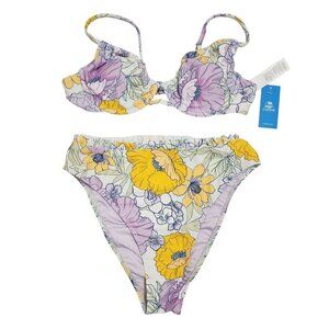Cupshe Floral Print Bikini Set  Underwire Top Swimsuit High-Waist Bottoms Size M